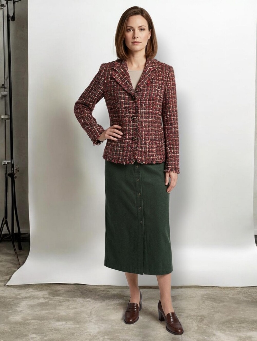 Jennifer Moore Women's Multicolor Tweed Frayed Trims Wool Blend Blazer Jacket